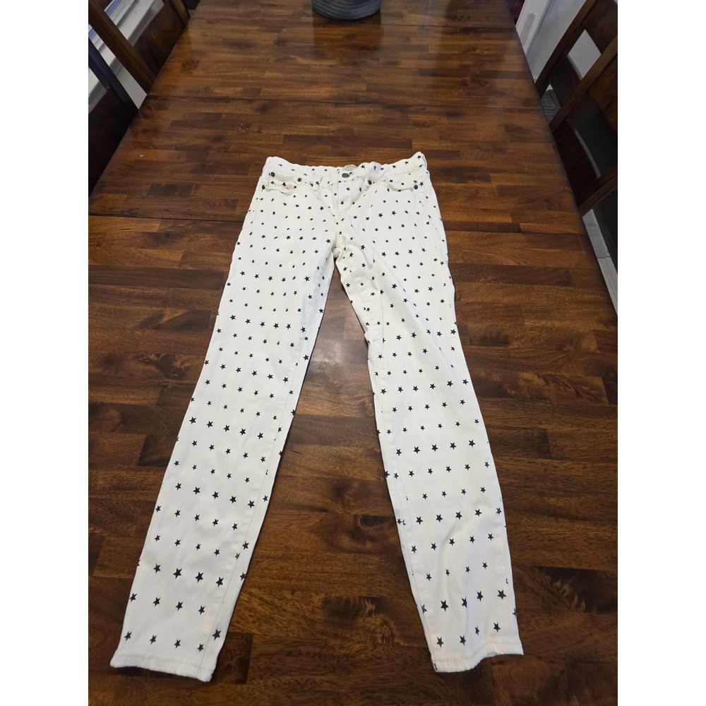 J Crew‎ Women's Jeans Toothpick Size 30 White Stars Stretchy Y2k Genx Genz - Picture 2 of 14